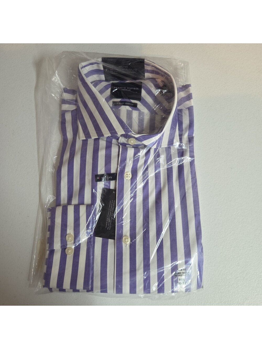 men's slim fit purple striped dress shirt by Tommy Hilfiger size L 16.5 36/37